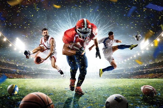 Multi sports proud players collage on grand arena